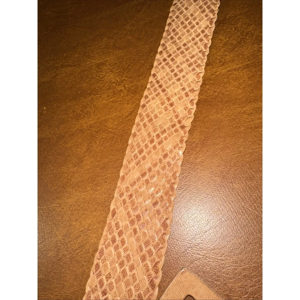 VTG Genuine Leather Tan Chain Braided Belt Leather Buckle Made in India 44